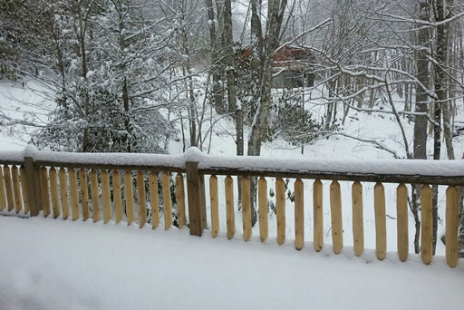 Property in snowfall in Mountain Creek Cabin in Maggie Valley, NC