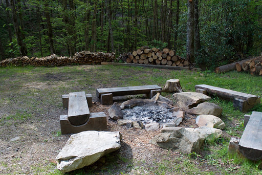 Fire pit and meadow in Mountain Creek Cabin in Maggie Valley, NC