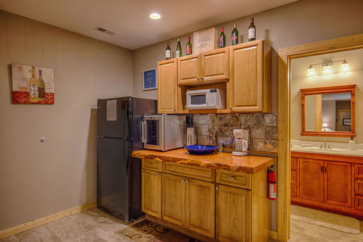 Lower level wet bar in Mountain Creek Cabin in Maggie Valley, NC